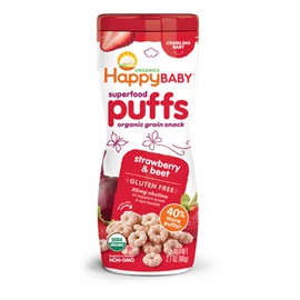 美國HappyBABY 有機嬰兒泡芙(6個月起)-士多啤梨紅菜頭 60g