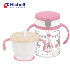 日本Richell Aqulea 吸管式飲水杯套裝-粉紅色