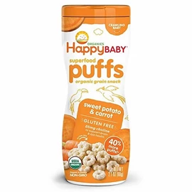 美國HappyBABY 有機嬰兒泡芙(6個月起)-甜薯胡蘿蔔 60g