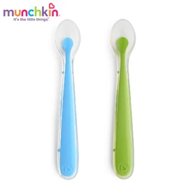 美國 Munchkin 嬰幼兒矽膠湯匙(藍/綠、粉/綠)-2入(顏色隨機出貨)