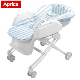 日本Aprica Yuralism STD 高低調節餐椅搖床-藍白條紋