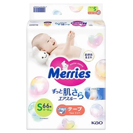 日本花王 Merries 嬰兒紙尿片-增量裝 S碼66片(4-8kgs)