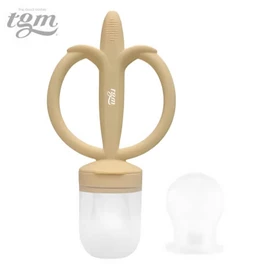 韓國tgm 鉑金矽膠牙膠及蔬果咀嚼餵食器-米色