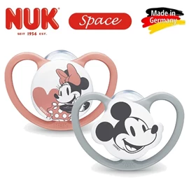 德國Nuk Space 超透氣安撫奶嘴/ 0-6M 米奇 灰+粉紅 兩個裝