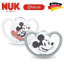 德國Nuk Space 超透氣安撫奶嘴/ 18-36M 米奇 灰+白色 兩個裝