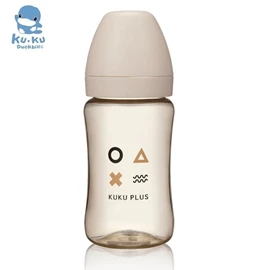 台灣KuKu Duck 纯真之瞳寛口PPSU奶瓶-240ml 杏色