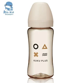 台灣KuKu Duck 纯真之瞳寛口PPSU奶瓶-300ml 杏色
