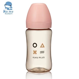 台灣KuKu Duck 纯真之瞳寛口PPSU奶瓶-300ml 粉紅