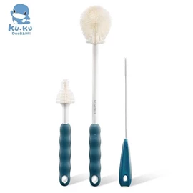 台湾KuKu Duck 全角度矽胶奶瓶刷组/ 烟燻蓝