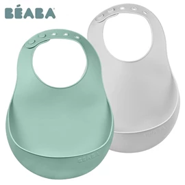 法國BEABA 柔軟矽膠圍兜-2件裝 鼠尾草綠+淺灰