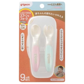 日本Pigeon 學習匙叉套裝(附收納盒)/ 粉色組