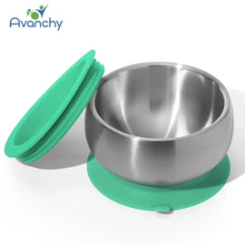 Avanchy 不銹鋼嬰兒吸盤碗連蓋-綠色