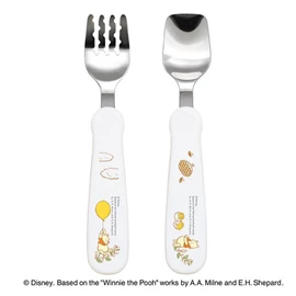 日本Edison 嬰幼兒不鏽鋼學習匙叉套裝/ 維尼熊