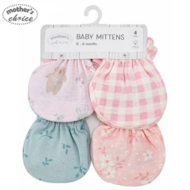 Mother's Choice 嬰兒純棉手套-4件裝 粉紅小花