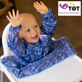 英國Tidy Tot 防水輕便飯衣(吸盤款)-長袖 藍色花園