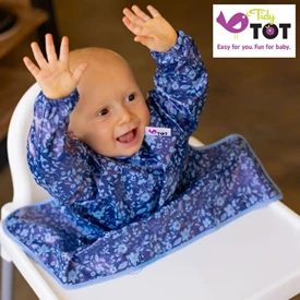 英国Tidy Tot 防水轻便饭衣(吸盘款)-长袖 蓝色花园