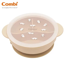 日本Combi 鉑金矽膠分隔吸盤餐碗/ 愛睡熊貓