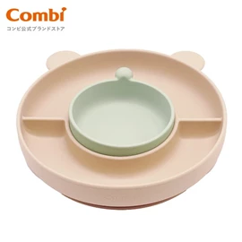 日本Combi 鉑金矽膠分隔吸盤餐盤/ 小熊