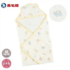 日本西松屋 嬰兒毛巾包被-黃邊動物款