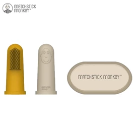 英國Matchstick Monkey 全矽膠指套牙刷套裝-黃色/米色