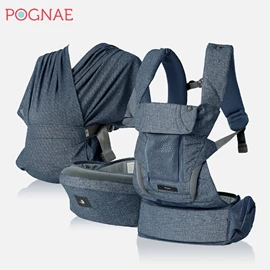 韓國Pognae Max 萬能四合一透氣嬰兒揹帶-牛仔藍