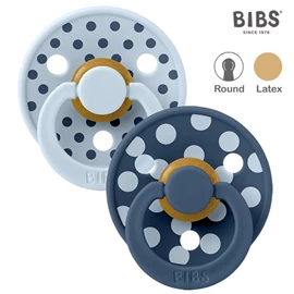 丹麦BIBS Colour 圆形乳胶安抚奶嘴/ 0-6M 两件装 波点 天蓝/深蓝
