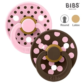 丹麥BIBS Colour 圓形乳膠安撫奶嘴/ 6-18M 兩件裝 波點 粉紅/摩卡