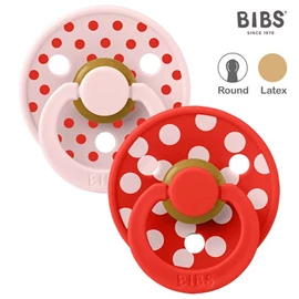 丹麥BIBS Colour 圓形乳膠安撫奶嘴/ 6-18M 兩件裝 波點 粉紅/蘋果
