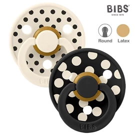丹麥BIBS Colour 圓形乳膠安撫奶嘴/ 6-18M 兩件裝 波點 象牙/黑色
