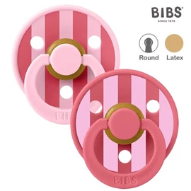 丹麥BIBS Colour 圓形乳膠安撫奶嘴/ 0-6M 兩件裝 條紋 淡粉珊瑚色混合