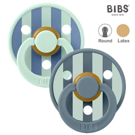 丹麥BIBS Colour 圓形乳膠安撫奶嘴/ 0-6M 兩件裝 條紋 薄荷灰藍混合