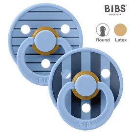 丹麥BIBS Colour 圓形乳膠安撫奶嘴/ 0-6M 兩件裝 條紋 天藍混合