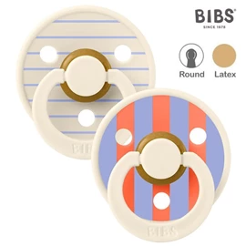 丹麥BIBS Colour 圓形乳膠安撫奶嘴/ 0-6M 兩件裝 條紋 象牙橙藍混合