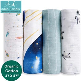 美國Aden+Anais 嬰兒包巾(有機棉紗布)–47"X47" 4條裝 Space