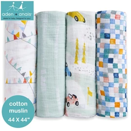 美國Aden+Anais 嬰兒包巾(棉紗布)–44"X44" 4條裝 Cars