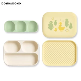 韓國DONO&DONO 白金矽膠吸盤餐盤組/ 黃色