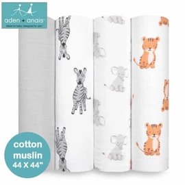 美國Aden+Anais 嬰兒包巾(棉紗布)–44"X44" 4條裝 Safari Babies