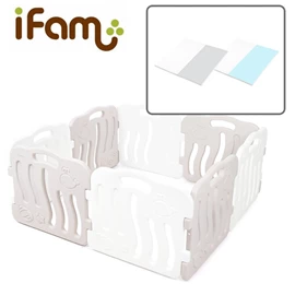 韓國iFam 貝殼款遊戲圍欄(連地墊)-8片裝 淺啡/白色