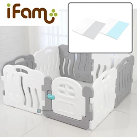 韓國iFam 貝殼款遊戲圍欄(連地墊)-8片裝 灰/白色