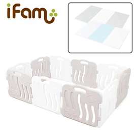 韓國iFam 貝殼款遊戲圍欄(連地墊)-10片裝 淺啡/白色