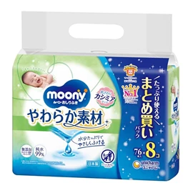 日本Moony 低刺激嬰兒濕紙巾-76抽 X 8包