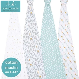 美國Aden+Anais 嬰兒包巾(棉紗布)–44"X44" 4條裝 Alphabet Animals