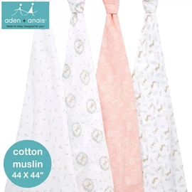 美國Aden+Anais 嬰兒包巾(棉紗布)–44"X44" 4條裝 Blushing Bunnies