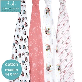 美國Aden+Anais 嬰兒包巾(棉紗布)–44"X44" 4條裝 迪士尼 Minnie Rainbows