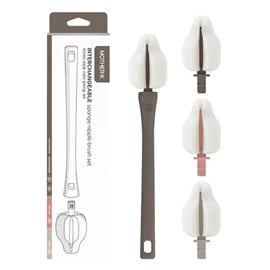 韓國Mother-K 可替換式海綿奶嘴刷(附3個替換頭)-深啡色