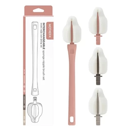 韓國Mother-K 可替換式海綿奶嘴刷(附3個替換頭)-粉紅色