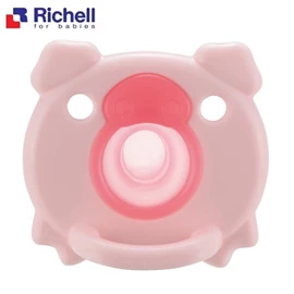 日本Richell 全矽胶安抚奶嘴连收纳盒(3个月以上)-小猪