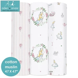 美國Aden+Anais 嬰兒包巾(棉紗布)–47"X47" 3條裝 愛麗絲夢遊仙境