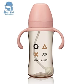 台灣KuKu Duck 纯真之瞳寛口PPSU成長奶瓶-300ml 粉紅