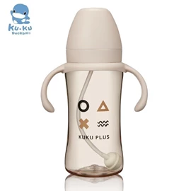 台灣KuKu Duck 纯真之瞳寛口PPSU成長奶瓶-300ml 杏色